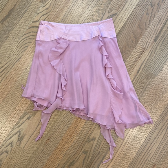 Bebe Lilac silk ruffle asymmetrical drop waist skirt - Picture 7 of 12